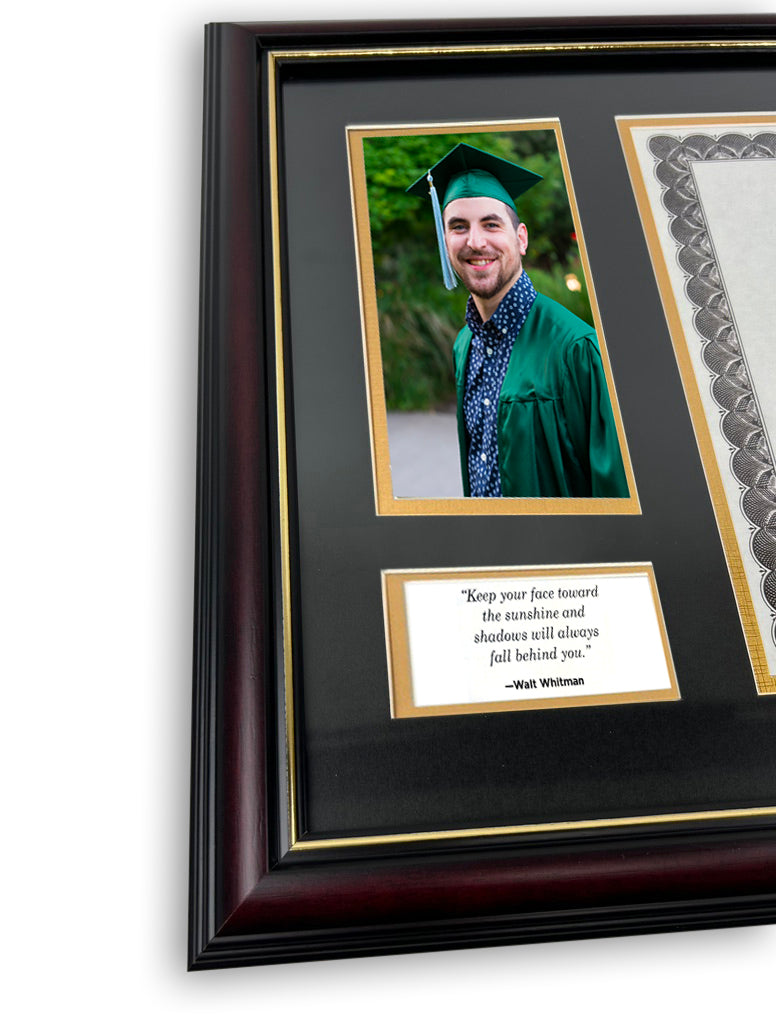 Protective Diploma Frame with Tassel Holder, Double Mat, UV Protection, for 8.5 x 11 Certificate and 4 x 6 Photo Display 2 Protective Diploma Frame with Tassel Holder, Double Mat, UV Protection, for 8.5 x 11 Certificate and 4 x 6 Photo Display