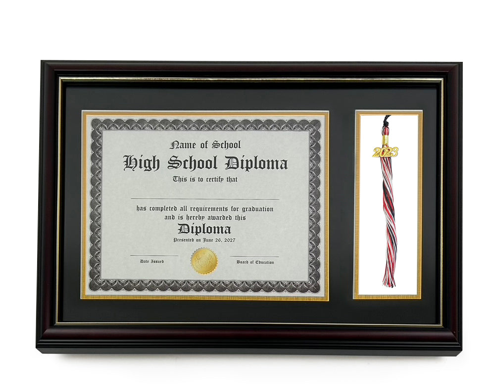 Real Wood Glossy Cherry Diploma Frame with Tassel Holder and Gold Trim - Fits 8.5 x 11 Certificate 1 Real Wood Glossy Cherry Diploma Frame with Tassel Holder and Gold Trim - Fits 8.5 x 11 Certificate