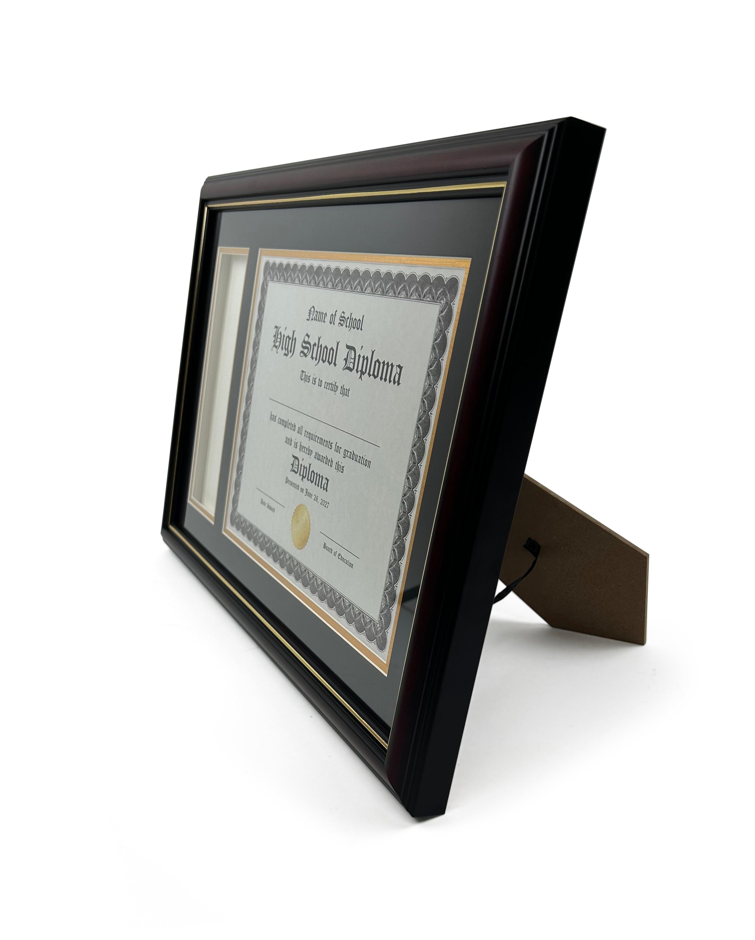 Real Wood Glossy Cherry Diploma Frame with Tassel Holder and Gold Trim - Fits 8.5 x 11 Certificate 2 Real Wood Glossy Cherry Diploma Frame with Tassel Holder and Gold Trim - Fits 8.5 x 11 Certificate