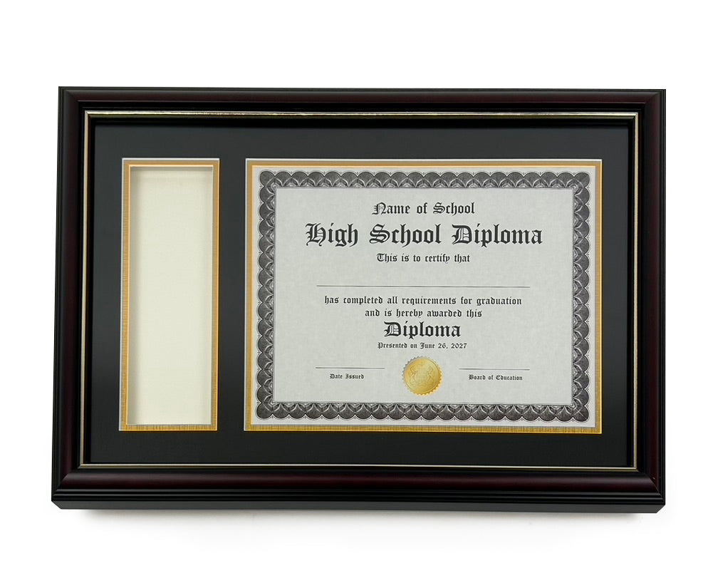 Real Wood Glossy Cherry Diploma Frame with Tassel Holder and Gold Trim - Fits 8.5 x 11 Certificate 3 Real Wood Glossy Cherry Diploma Frame with Tassel Holder and Gold Trim - Fits 8.5 x 11 Certificate