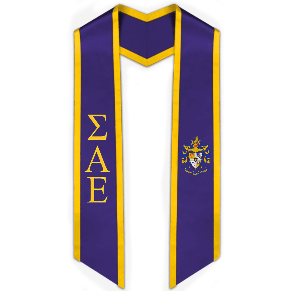 Sigma Alpha Epsilon Trimmed Greek Lettered Graduation Stole w/ Crest 1 Sigma Alpha Epsilon Trimmed Greek Lettered Graduation Stole w/ Crest