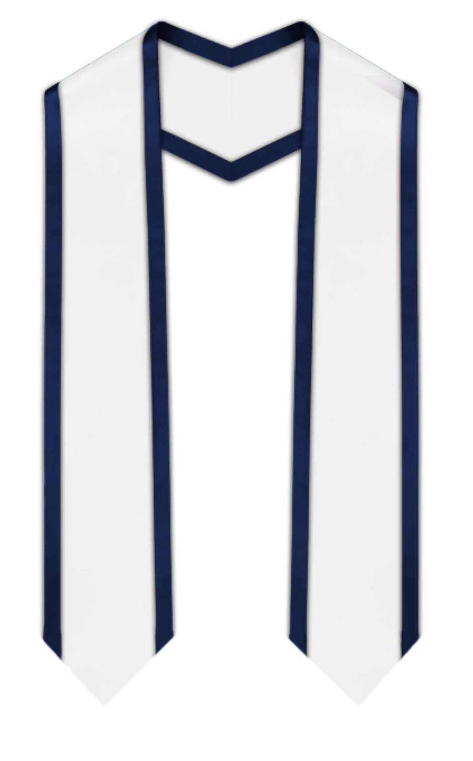 White Pointed Graduation Stole with Navy Blue Trim 1 White Pointed Graduation Stole with Navy Blue Trim