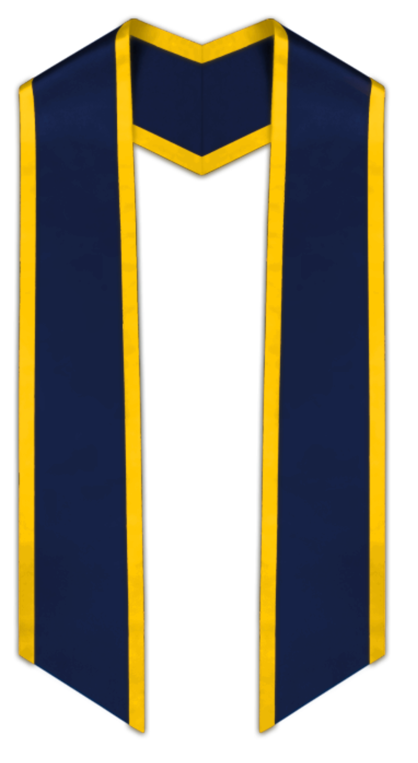 Navy Blue Slanted Graduation Stole with Gold Trim 1 Navy Blue Slanted Graduation Stole with Gold Trim