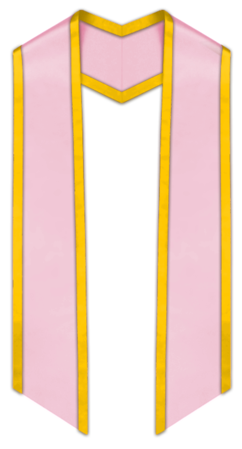 Pink Slanted Graduation Stole with Gold Trim 1 Pink Slanted Graduation Stole with Gold Trim