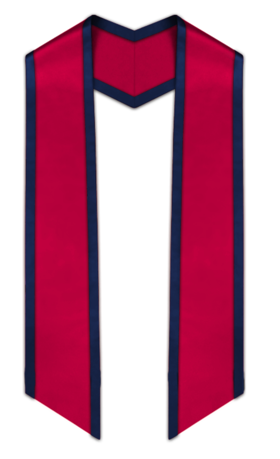 Scarlet Slanted Graduation Stole with Navy Blue Trim 1 Scarlet Slanted Graduation Stole with Navy Blue Trim