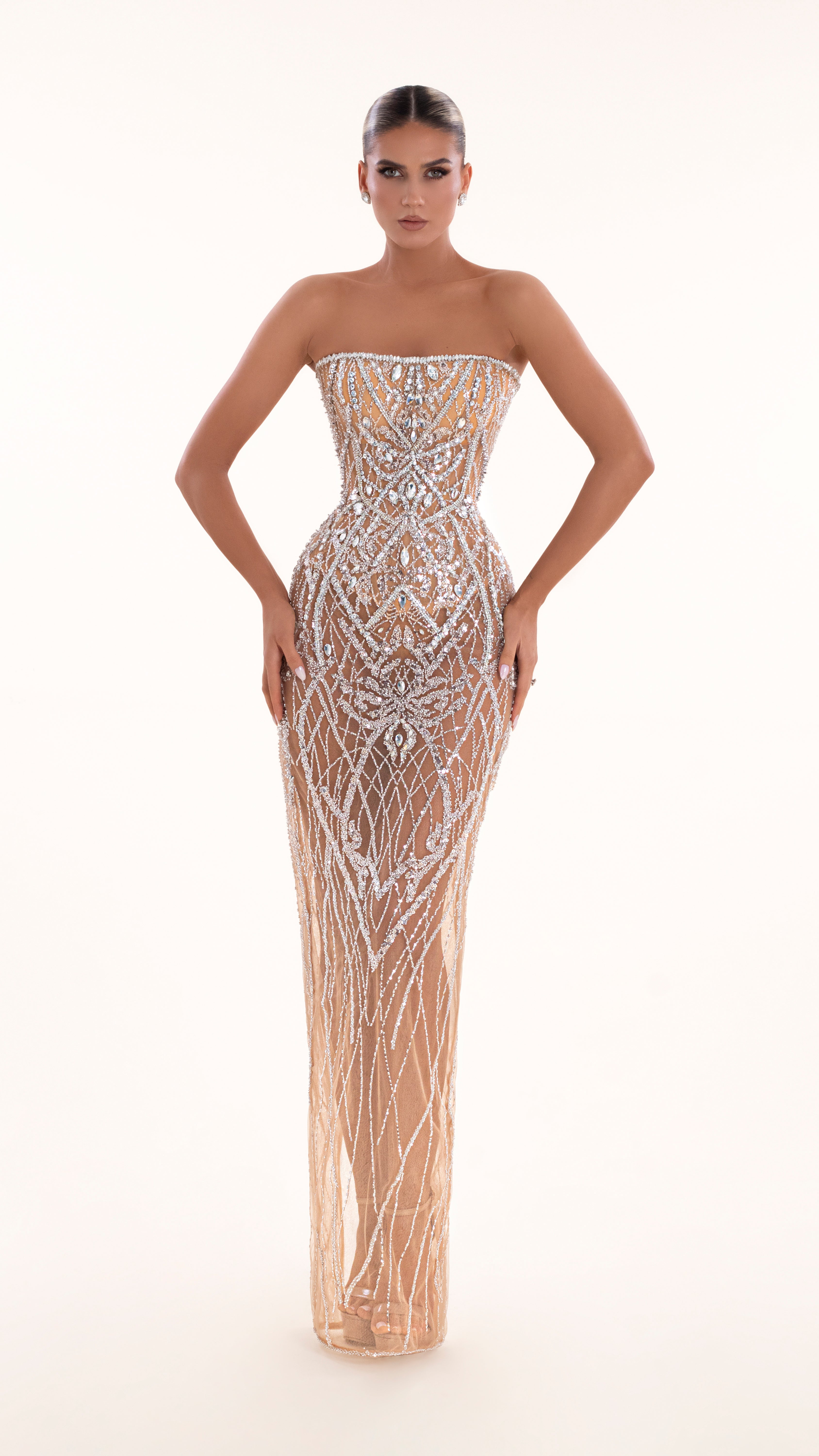 Off shoulder Long Silver Dress