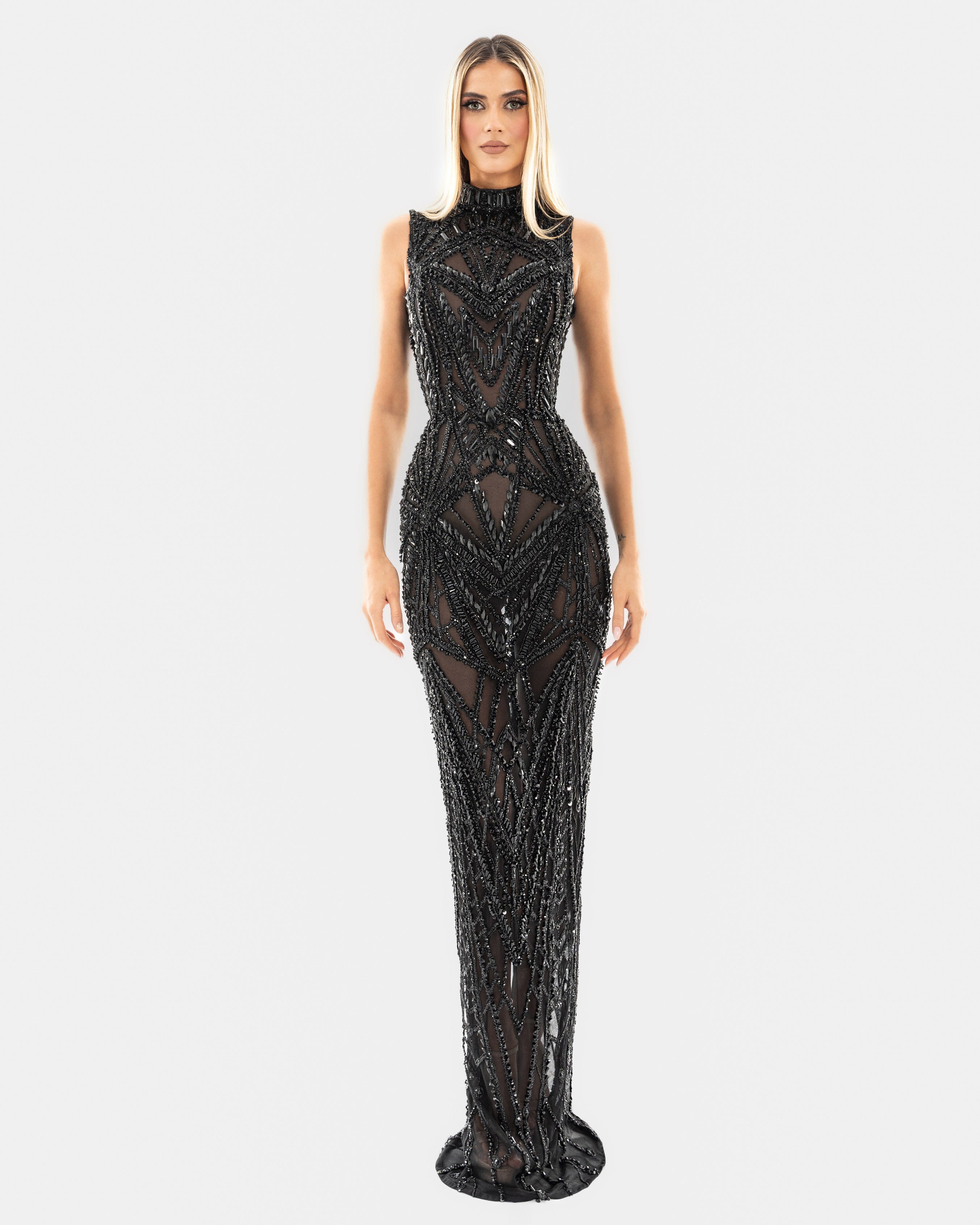 High-Neck Sleeveless Black Dress