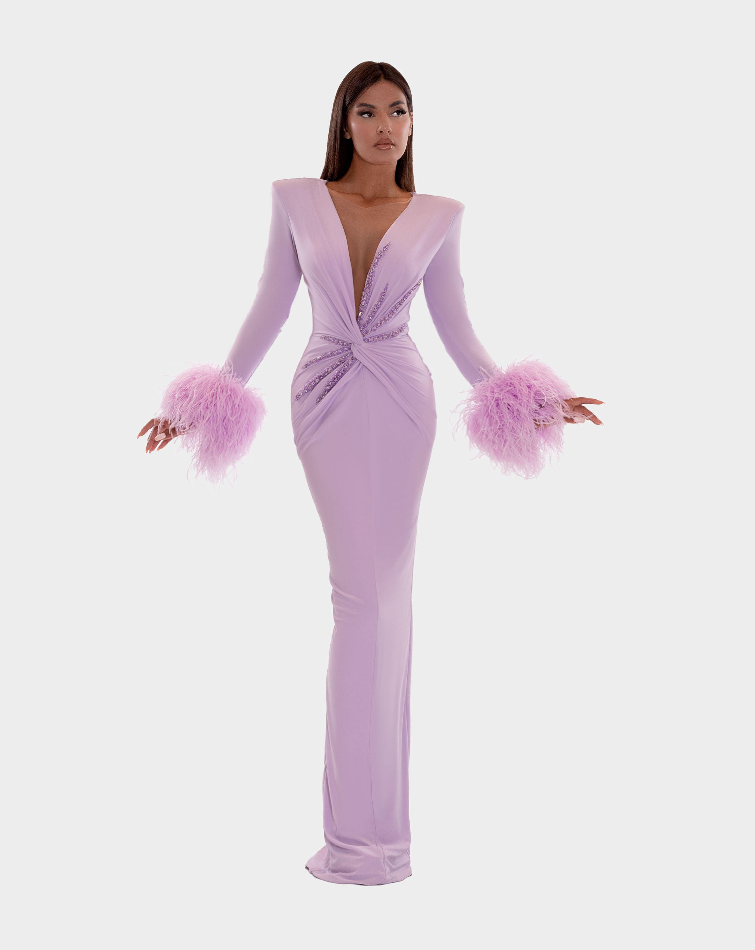 DEEP V-NECK CRYSTAL LONG DRESS