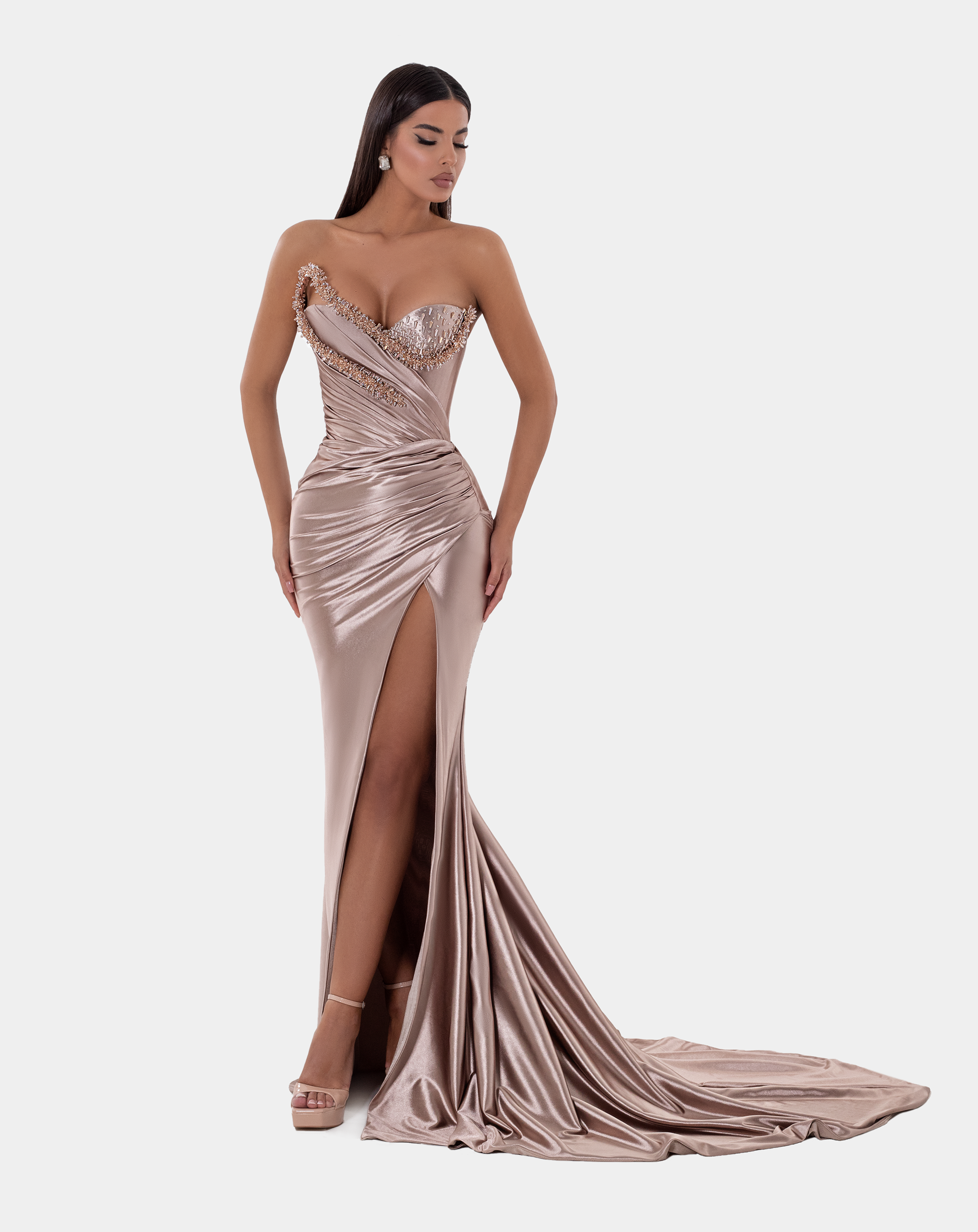 LONG CORSET DRESS WITH STONES
