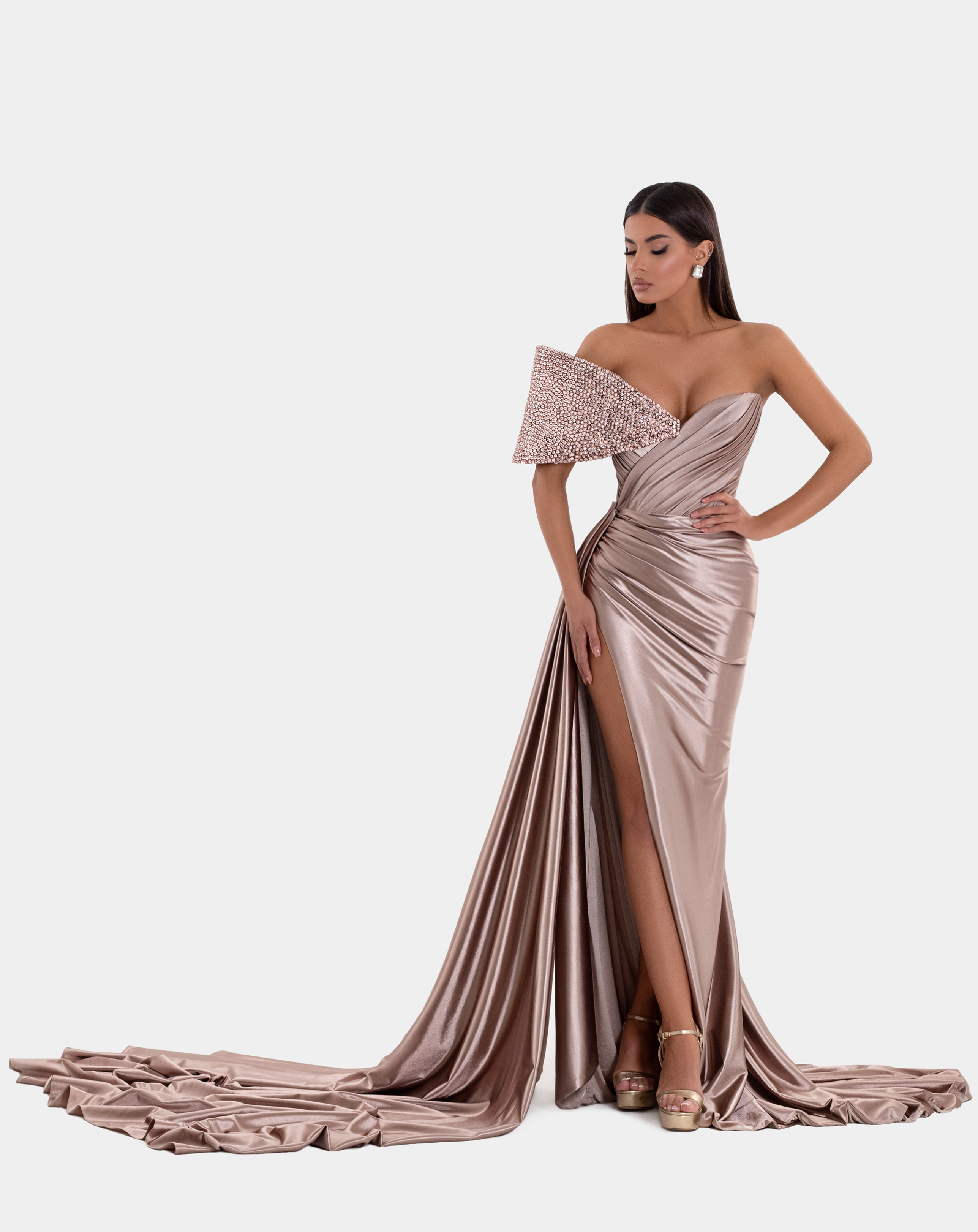 ONE SLEEVE CHAMPAGNE DRESS