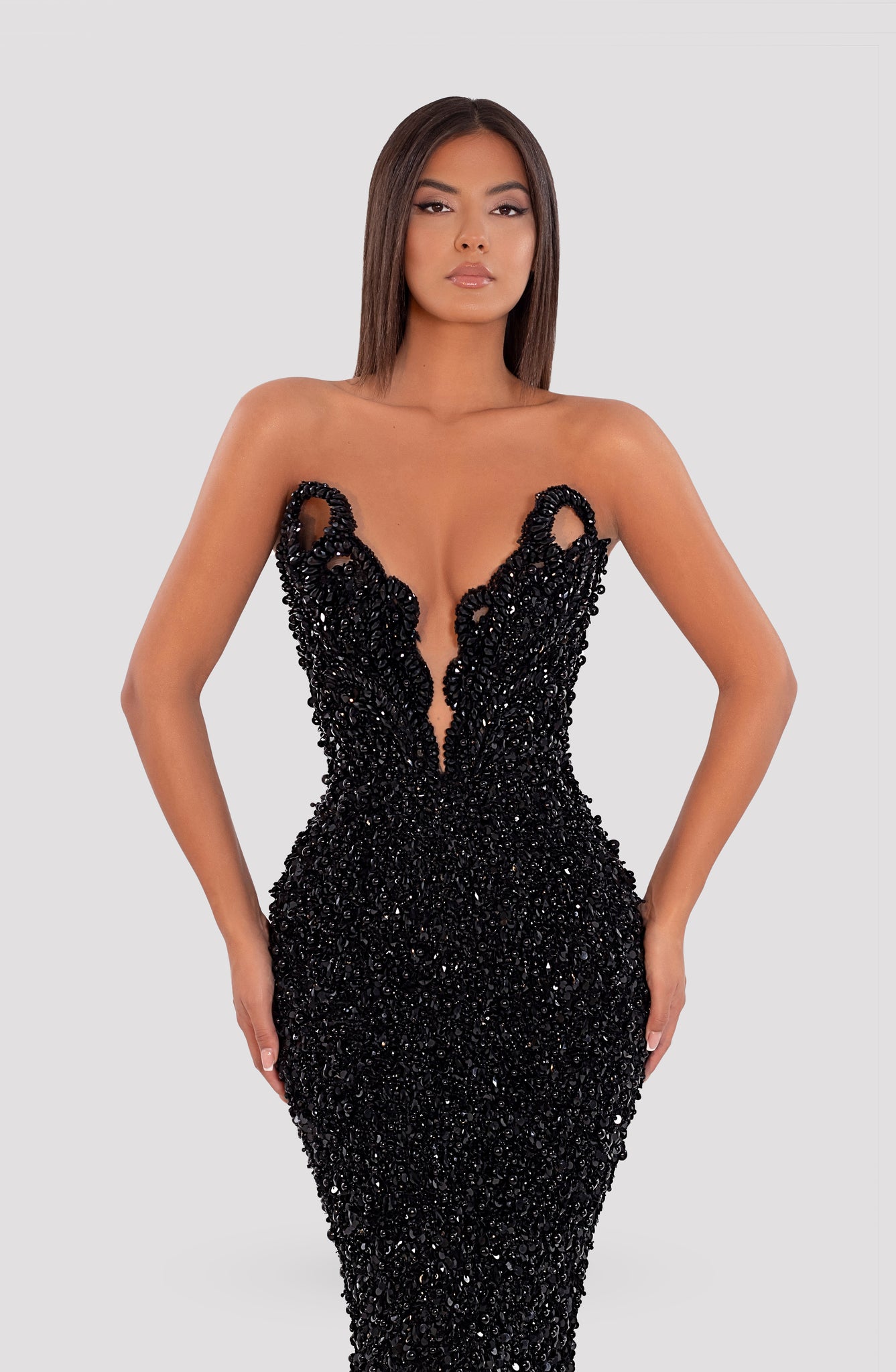 Long Black Dress With Detailed Corset 1 Long Black Dress With Detailed Corset