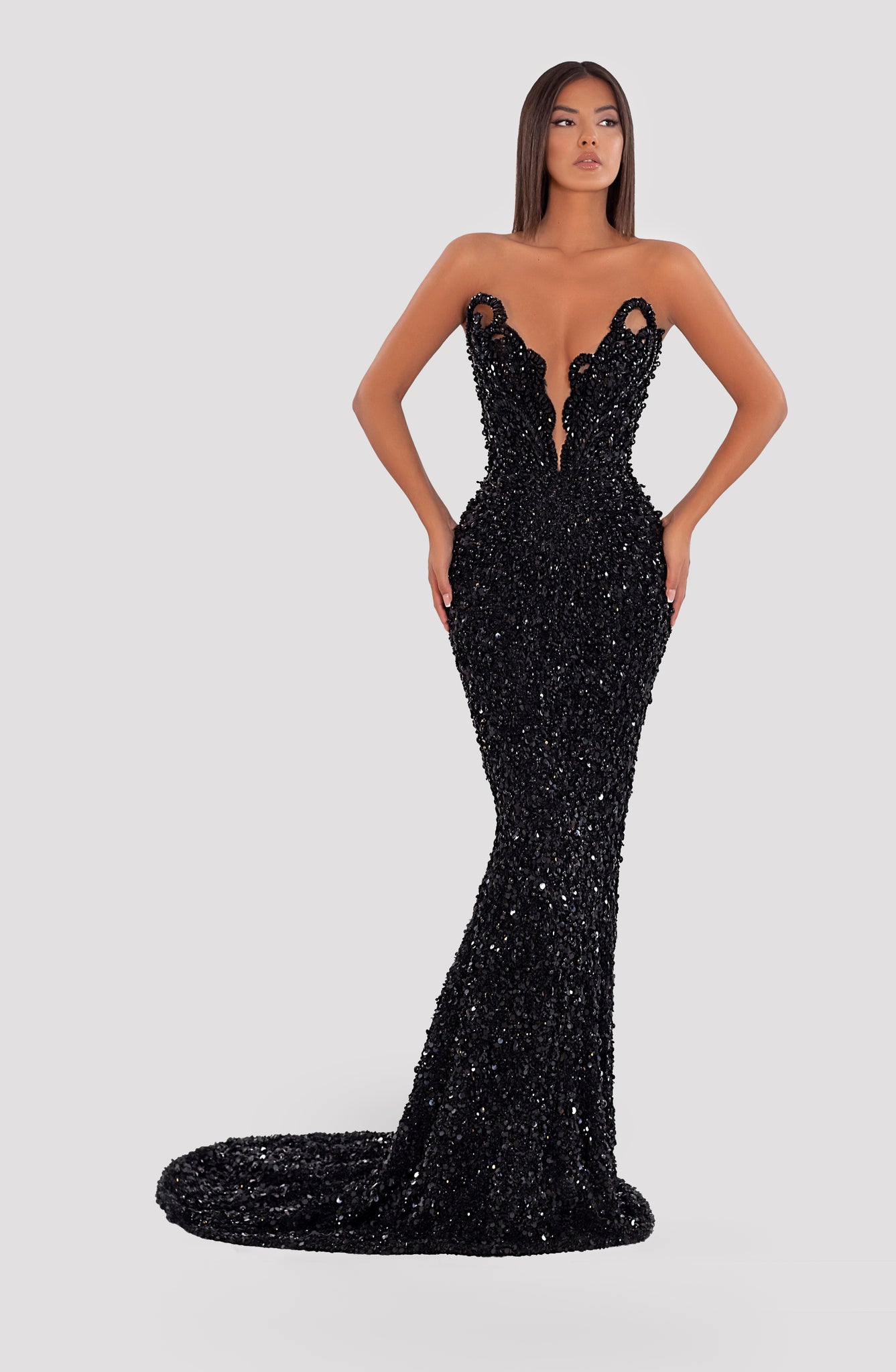 Long Black Dress With Detailed Corset 2 Long Black Dress With Detailed Corset