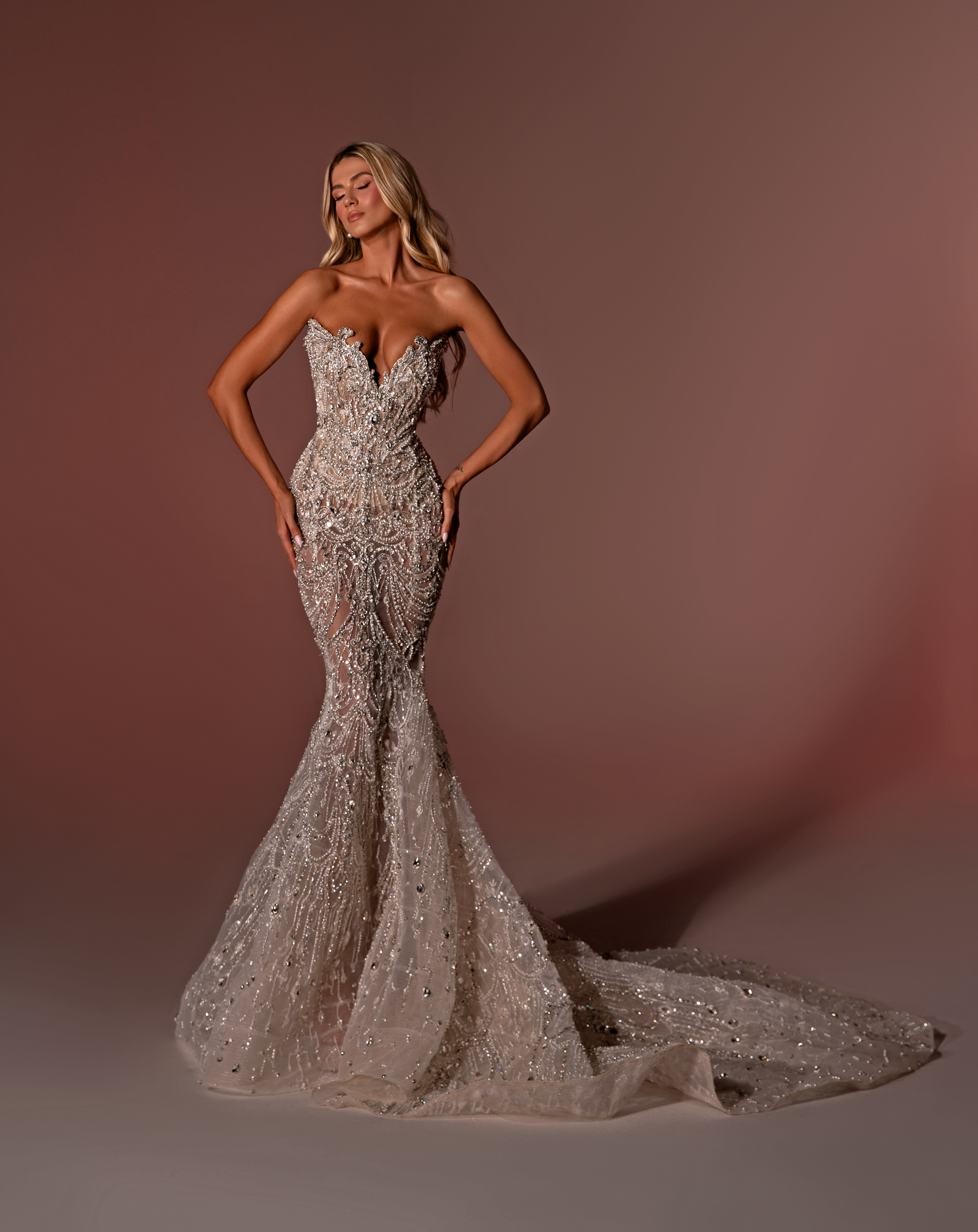 CORSET IN SILVER BRIDAL LONG DRESS