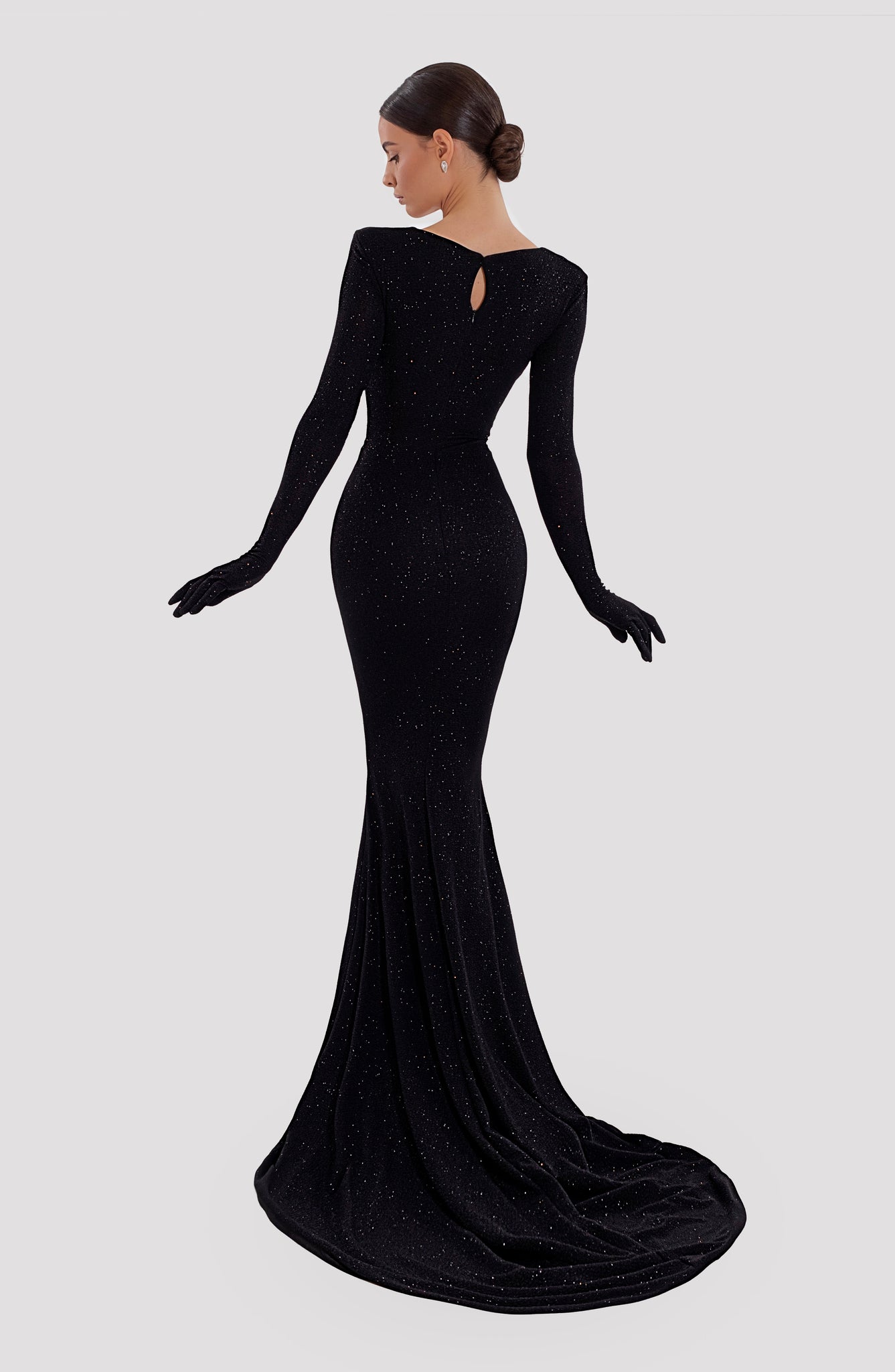 Long V-Neck Dress With Gloves 2 Long V-Neck Dress With Gloves