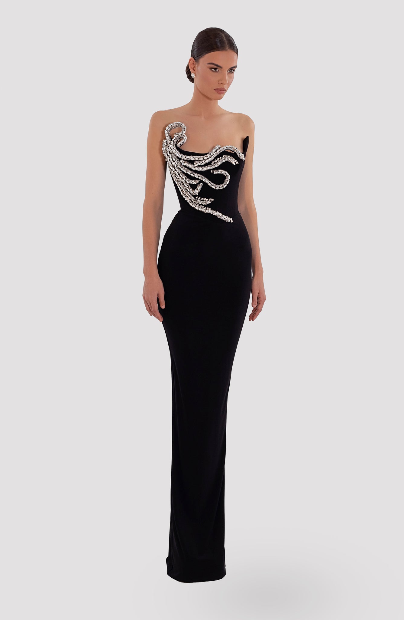 Embroidered Corset Black Dress