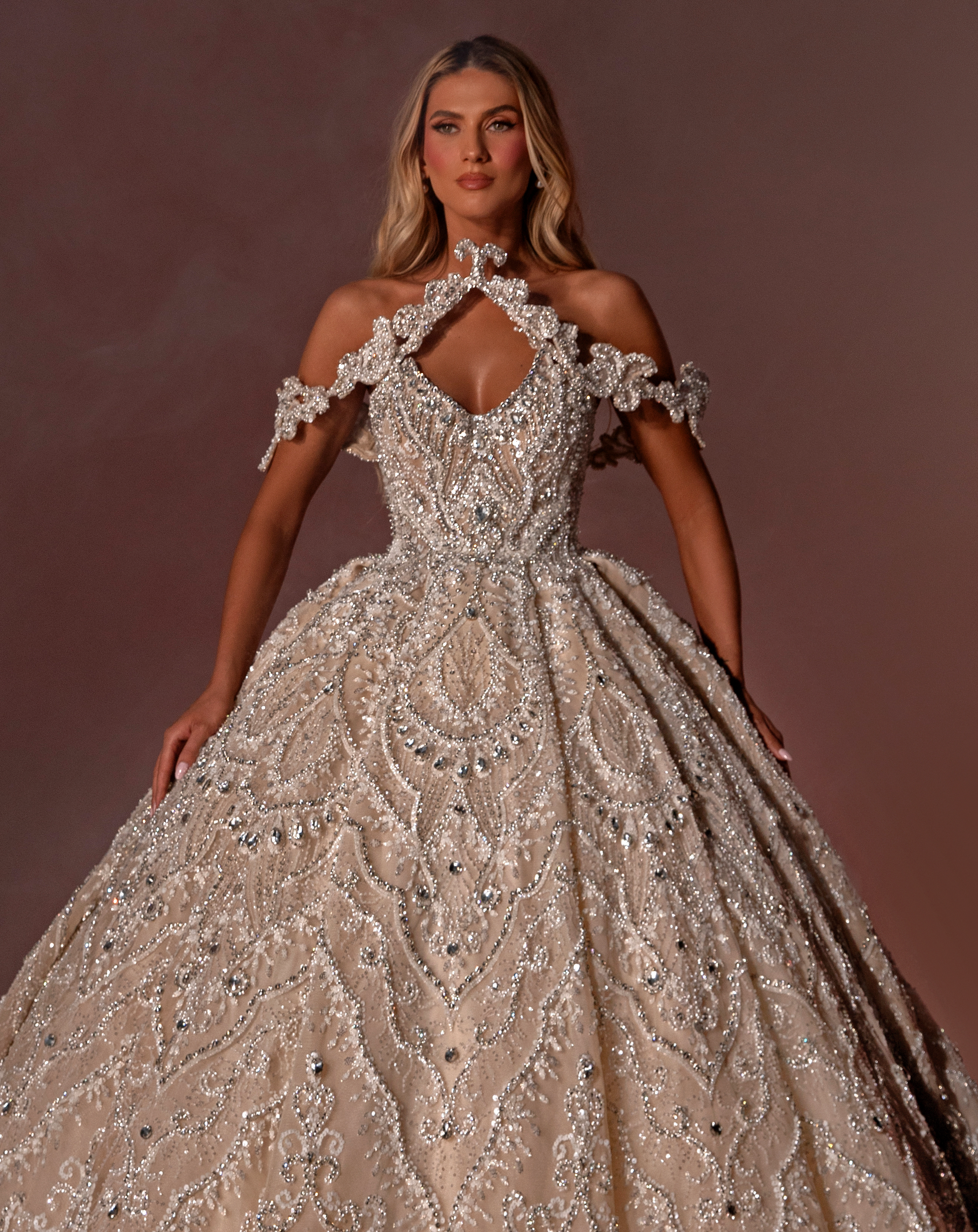 Embroidered bridal long dress